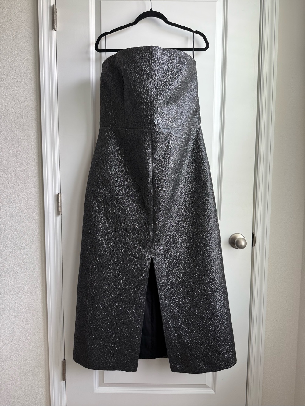 Abercrombie & Fitch XL TALL Strapless Textured Metallic Gray Midi Dress